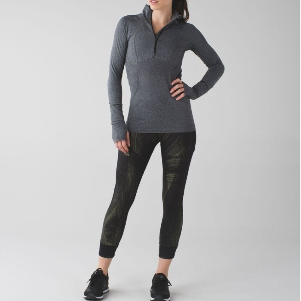 Lululemon Fresh Mesh Run Crop Leggings Sz4 Wind Chill Fatigue Green Blck Pockets - Picture 16 of 16